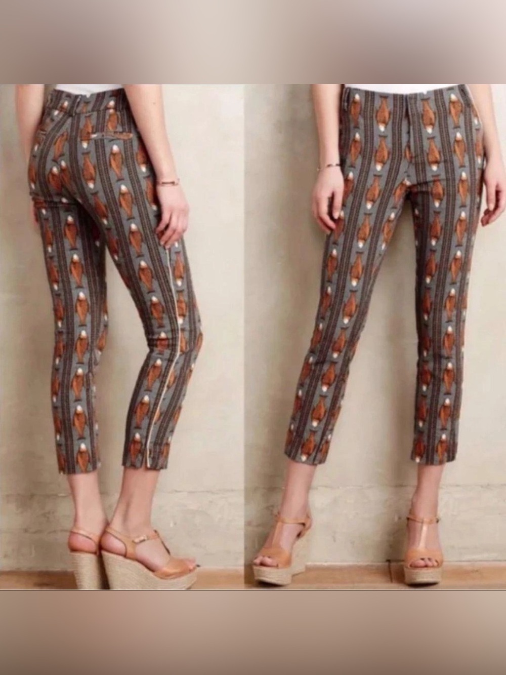 Cartonnier by Anthropologie Fish Print Charlie Trouser Pants  Size 8